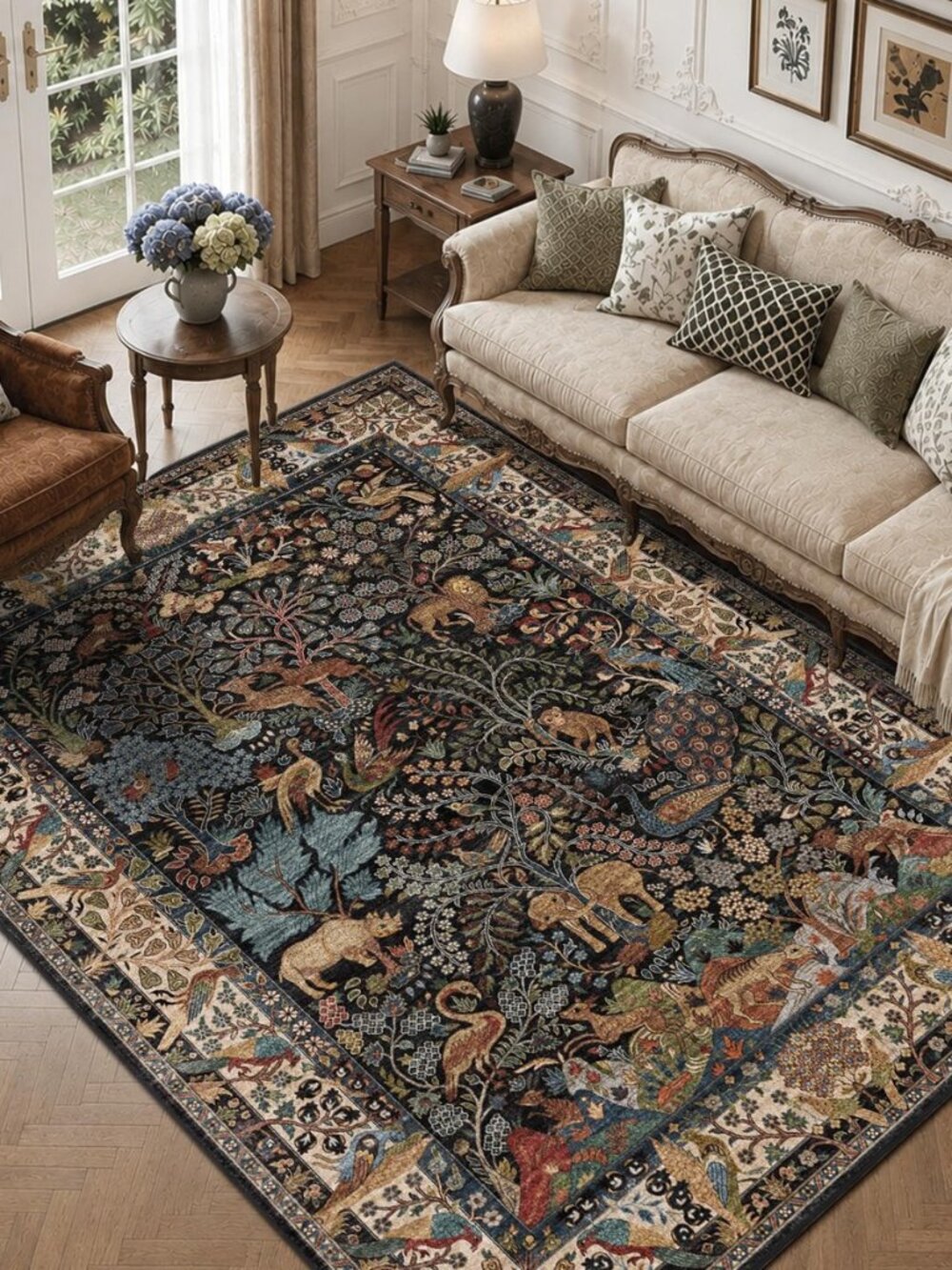 5x7 Washable Area Rug Vintage Animals Print Boho Indoor Carpet